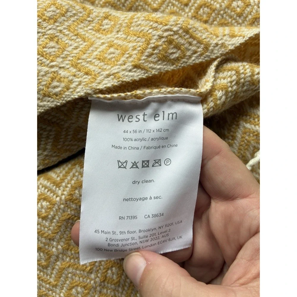 WEST ELM 44x56 Throw BLANKET Herringbone Yellow Boho With Tassels Comfort